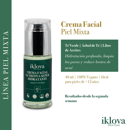 Crema Facial Piel Mixta (Té Verde + Árbol de Té), Libre de Aceites
